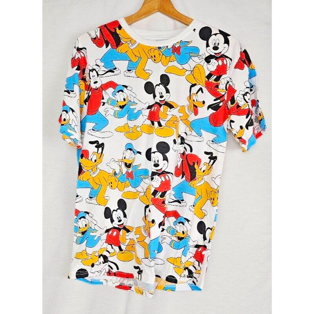 Mickey Pluto Goofy Donald Disney Characters Graphic T Shirt White MEDIUM